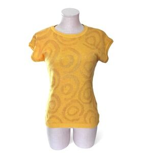Vintage 80s‎ Yellow Cap Sleeve Sweater S | Coquette Retro Happycore Knit Top